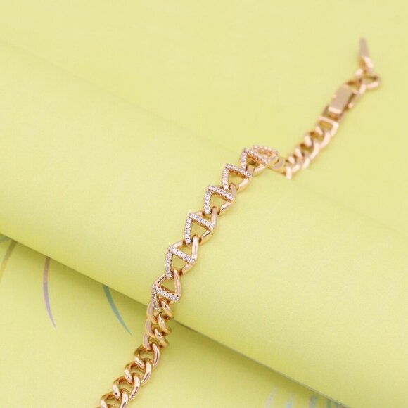 "Elegant Rose Gold Zigzag Chain Bracelet with Dazzling CZ Stones, XPBL0944 - Picture 5 of 12